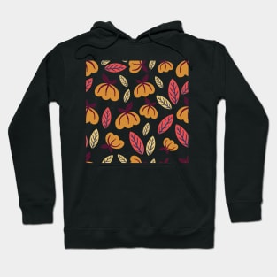 Cosy autumn pattern, with falling leaves and pumpkins Hoodie